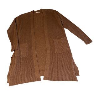 Staccato Women’s Cardigan Sz L Brown Knit Warm Open Front Pockets Bohemian